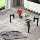 2-Tier Rectangular Glass Coffee Table with Metal Tube Legs-Black by LJGDeals