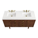 James Martin Amberly 60" Dual Mount Double Bathroom Vanity, Mid-Century Walnut