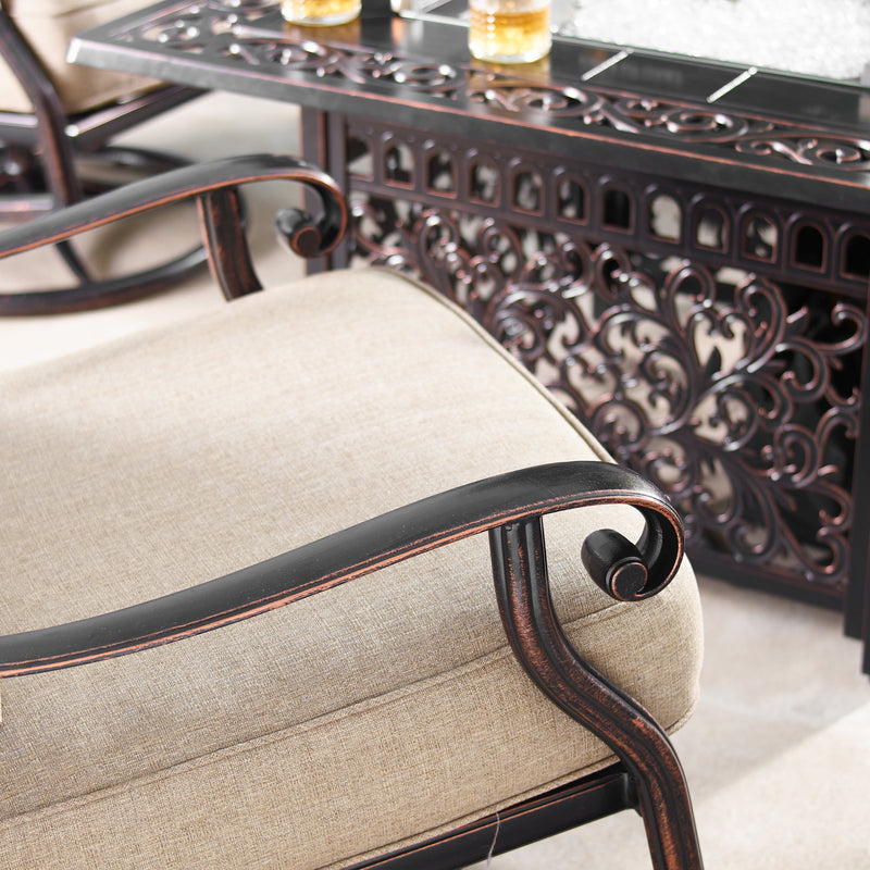 Aluminum 48-in Rectangular Patio Fire Table and Swivel Rocker Set