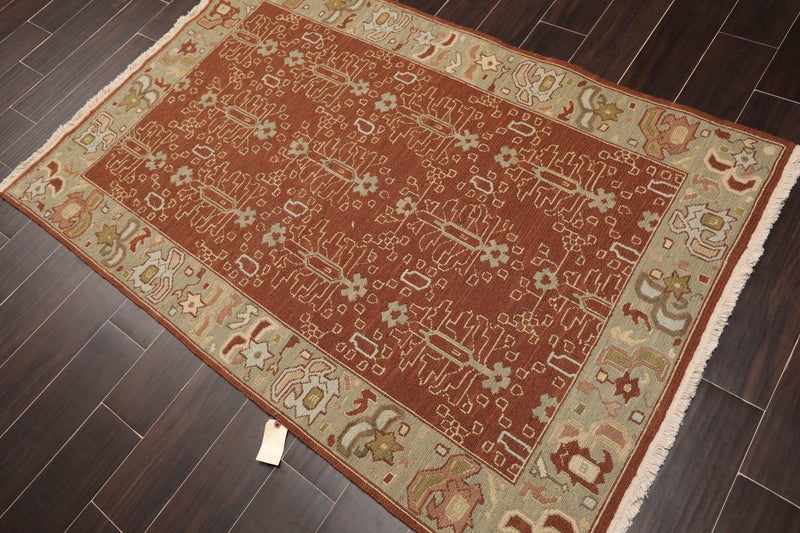 3'10" x 5'10" Hand Knotted Wool Reversible Panel Area Rug Brown