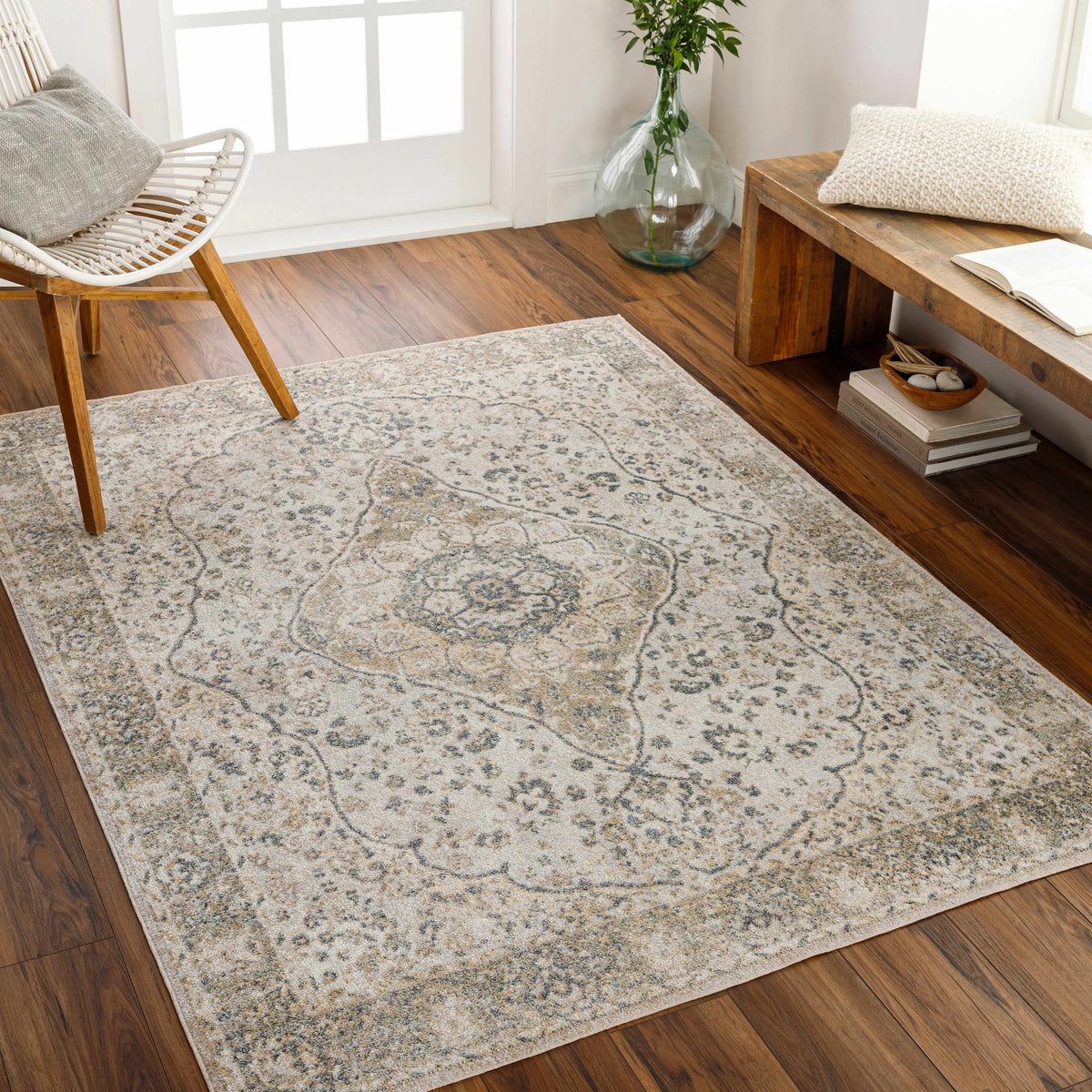 Cara Washable Area Rug, installed in a room