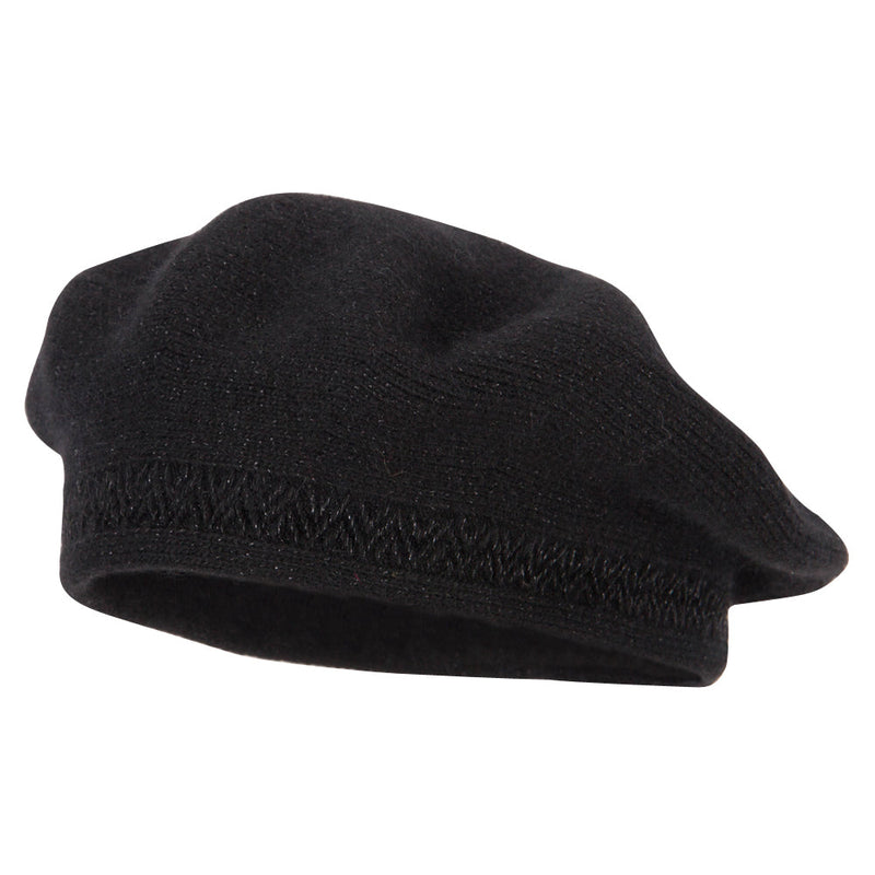 Ladies Metallic Thread Detailed Acrylic Angora Beret Hat