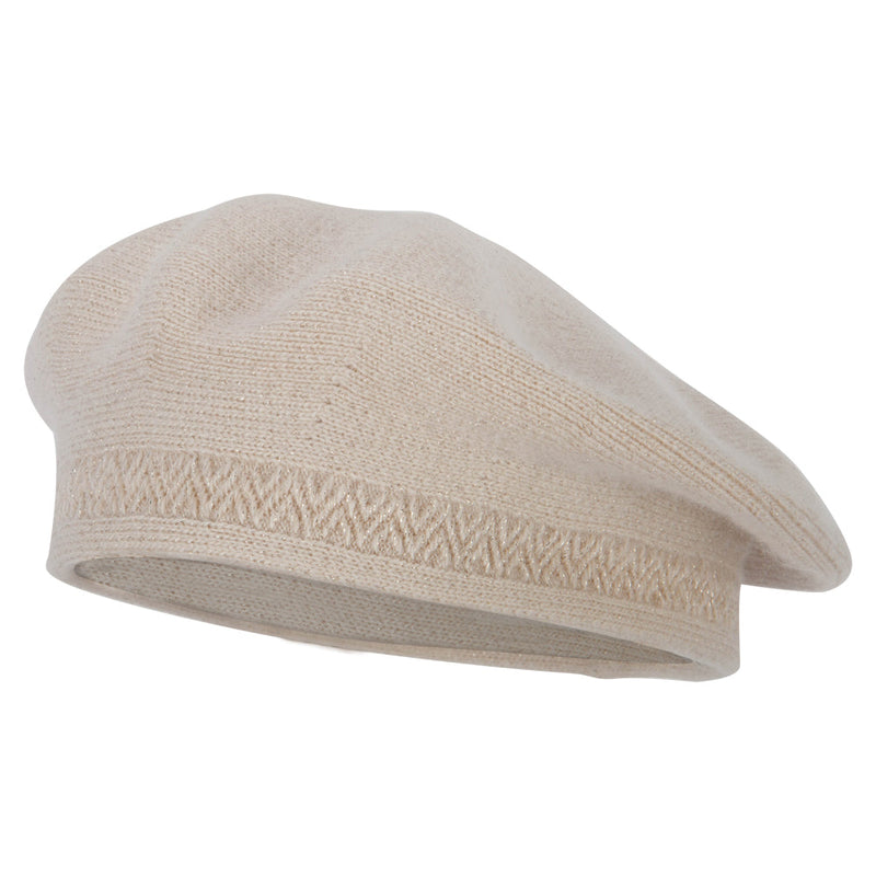 Ladies Metallic Thread Detailed Acrylic Angora Beret Hat