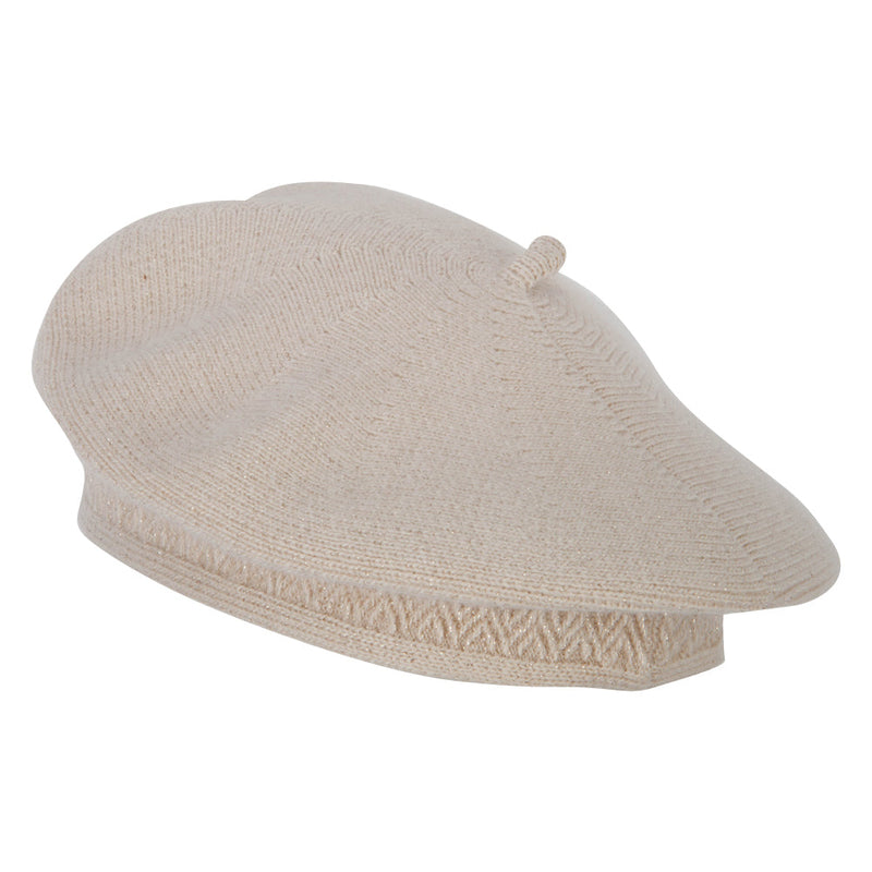 Ladies Metallic Thread Detailed Acrylic Angora Beret Hat