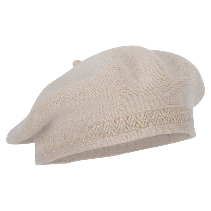 Ladies Metallic Thread Detailed Acrylic Angora Beret Hat