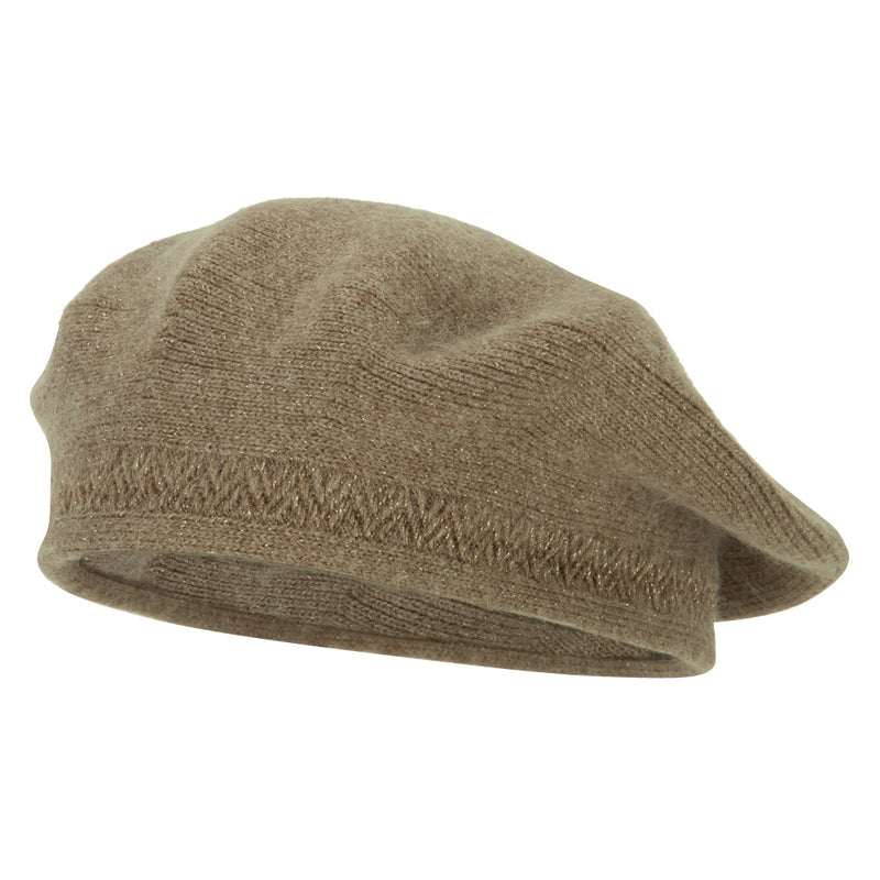 Ladies Metallic Thread Detailed Acrylic Angora Beret Hat