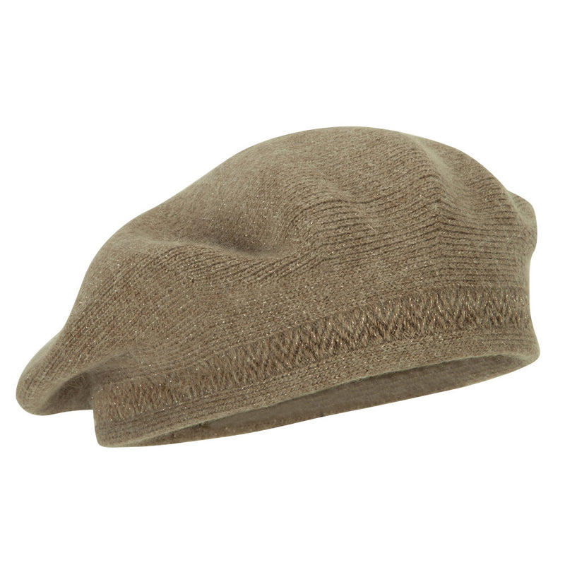 Ladies Metallic Thread Detailed Acrylic Angora Beret Hat