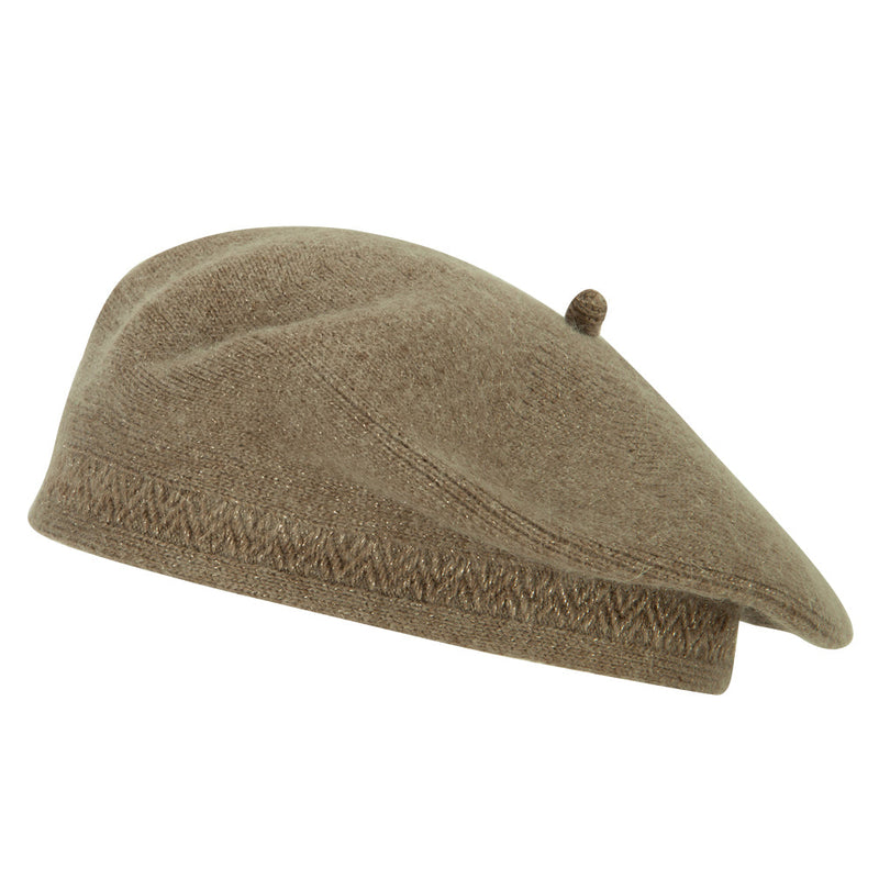 Ladies Metallic Thread Detailed Acrylic Angora Beret Hat