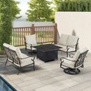 Black Aluminum Fire Table Set with Two Loveseats and Two Club Chairs