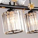 GobekUsa Black Island Pendant Light with Clear Crystal Cylinder and Lodge Style Accents - 3 Lights, Bird and Flower Design