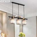 GobekUsa Black Island Pendant Light with Clear Crystal Cylinder and Lodge Style Accents - 3 Lights, Bird and Flower Design