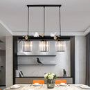 GobekUsa Black Island Pendant Light with Clear Crystal Cylinder and Lodge Style Accents - 3 Lights, Bird and Flower Design