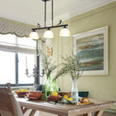 GobekUsa Lodge-Style Dome Pendant Island Lamp w/ 3-Light Milky Glass, Black Iron & Bird Design