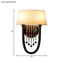 GobekUsa Drum Wall Sconce: Lodge Style Fabric Lamp with Crystal Bead Detail, 2 Bulbs and U-Shaped Arm in Black