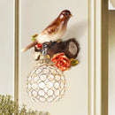 GobekUsa Lodge Style Resin Bird Wall Sconce Light with Crystal Global Shade