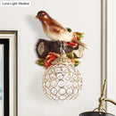 GobekUsa Lodge Style Resin Bird Wall Sconce Light with Crystal Global Shade