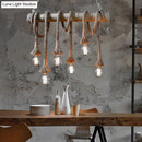 GobekUsa Lodge Industrial Beige Island Light with Adjustable Rope and Bamboo - 3/4 Lights Open Bulb