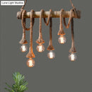 GobekUsa Lodge Industrial Beige Island Light with Adjustable Rope and Bamboo - 3/4 Lights Open Bulb