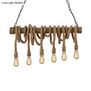 GobekUsa Lodge Industrial Beige Island Light with Adjustable Rope and Bamboo - 3/4 Lights Open Bulb