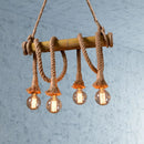 GobekUsa Lodge Industrial Beige Island Light with Adjustable Rope and Bamboo - 3/4 Lights Open Bulb