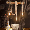 GobekUsa Lodge Industrial Beige Island Light with Adjustable Rope and Bamboo - 3/4 Lights Open Bulb