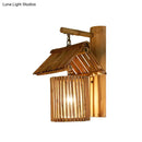 GobekUsa Wooden House Shaped Wall Light Sconce - Lodge Style Bamboo Lamp for Balcony