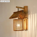 GobekUsa Wooden House Shaped Wall Light Sconce - Lodge Style Bamboo Lamp for Balcony