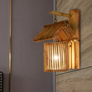 GobekUsa Wooden House Shaped Wall Light Sconce - Lodge Style Bamboo Lamp for Balcony