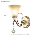 GobekUsa Lodge Style Bell Wall Sconce with Frosted Glass, White Finish and Crystal Drops – Perfect for Corridors