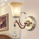 GobekUsa Lodge Style Bell Wall Sconce with Frosted Glass, White Finish and Crystal Drops – Perfect for Corridors
