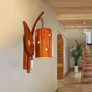 GobekUsa Brown Lodge Style Wall Lamp with Bamboo Shade and Leaf Decor - Perfect for Corridor