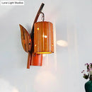 GobekUsa Brown Lodge Style Wall Lamp with Bamboo Shade and Leaf Decor - Perfect for Corridor