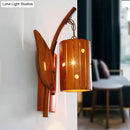 GobekUsa Brown Lodge Style Wall Lamp with Bamboo Shade and Leaf Decor - Perfect for Corridor