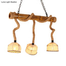 GobekUsa Lodge Style Island Pendant Light with 3 Fabric Dome Shades and Beige Hemp Rope
