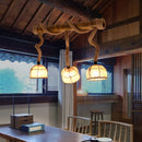 GobekUsa Lodge Style Island Pendant Light with 3 Fabric Dome Shades and Beige Hemp Rope
