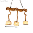 GobekUsa Lodge Style Island Pendant Light with 3 Fabric Dome Shades and Beige Hemp Rope