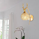 GobekUsa Lodge Style Metal Deer Head Wall Sconce: 1/2-Bulb Wall Mount Light with Crystal Dome Shade in Chrome/Gold