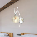 GobekUsa Lodge Style Metal Deer Head Wall Sconce: 1/2-Bulb Wall Mount Light with Crystal Dome Shade in Chrome/Gold