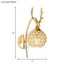 GobekUsa Lodge Style Metal Deer Head Wall Sconce: 1/2-Bulb Wall Mount Light with Crystal Dome Shade in Chrome/Gold