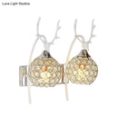 GobekUsa Lodge Style Metal Deer Head Wall Sconce: 1/2-Bulb Wall Mount Light with Crystal Dome Shade in Chrome/Gold