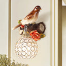 GobekUsa Lodge Style Resin Bird Wall Sconce Light with Crystal Global Shade