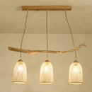 GobekUsa Lodge Style Wood Pendant Light with Bamboo Shade - 3-Bulb Island Lamp for Restaurants
