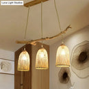 GobekUsa Lodge Style Wood Pendant Light with Bamboo Shade - 3-Bulb Island Lamp for Restaurants