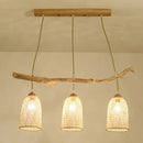 GobekUsa Lodge Style Wood Pendant Light with Bamboo Shade - 3-Bulb Island Lamp for Restaurants
