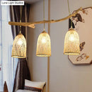GobekUsa Lodge Style Wood Pendant Light with Bamboo Shade - 3-Bulb Island Lamp for Restaurants