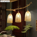 GobekUsa Lodge Style Wood Pendant Light with Bamboo Shade - 3-Bulb Island Lamp for Restaurants