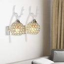 GobekUsa Lodge Style Metal Deer Head Wall Sconce: 1/2-Bulb Wall Mount Light with Crystal Dome Shade in Chrome/Gold