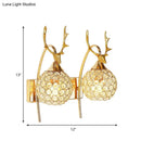 GobekUsa Lodge Style Metal Deer Head Wall Sconce: 1/2-Bulb Wall Mount Light with Crystal Dome Shade in Chrome/Gold