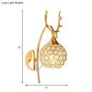 GobekUsa Lodge Style Metal Deer Head Wall Sconce: 1/2-Bulb Wall Mount Light with Crystal Dome Shade in Chrome/Gold
