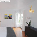 GobekUsa Lodge Style Metal Deer Head Wall Sconce: 1/2-Bulb Wall Mount Light with Crystal Dome Shade in Chrome/Gold